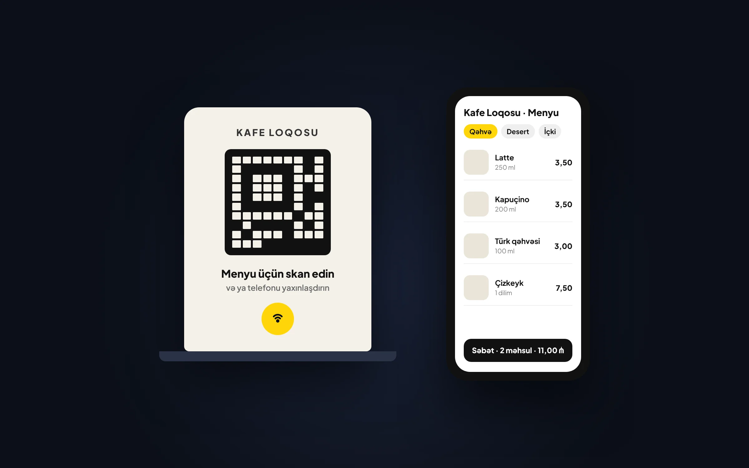 NFC və QR menyu stendi
